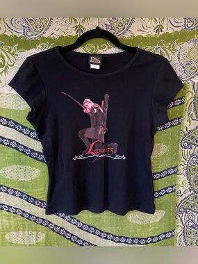 Vintage Y2K Lord of the Rings Movie Release Black Legolas Print Baby Tee Medium